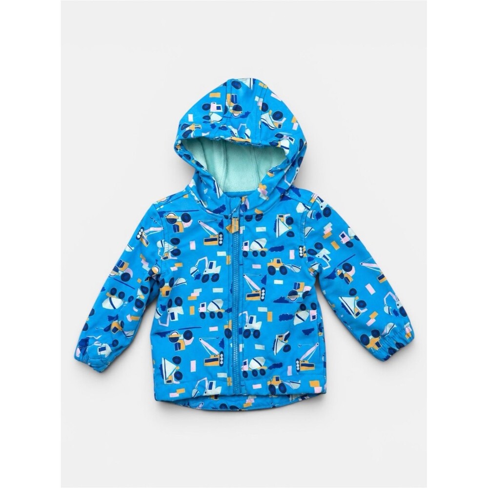 Cat & Jack Blue Construction Print Hooded Jacket Softshell Zip Coat Kids 2T